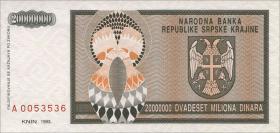 Kroatien Serb. Krajina / Croatia P.R13 20 Mio. Dinara 1993 (1) 