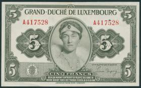 Luxemburg / Luxembourg P.43b 5 Francs (1944) (2+) 
