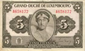 Luxemburg / Luxembourg P.43b 5 Francs (1944) (3+) 