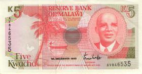 Malawi P.24a 5 Kwacha 1990 (1-) 