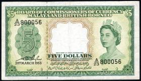 Malaya & British Borneo P.02a 5 Dollars 1953 (3+) 