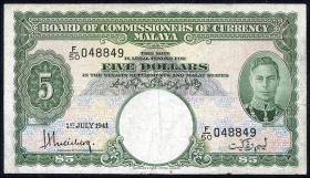 Malaya P.12 5 Dollars 1941 (1945) (3) 
