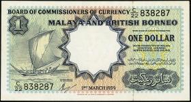 Malaya & British Borneo P.08A 1 Dollar 1959 (1) 
