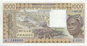 West-Afr.Staaten/West African States P.406Di 1000 Francs 1989 (1) 