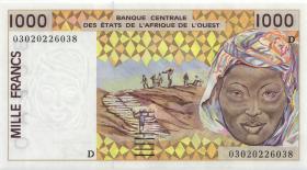 West-Afr.Staaten/West African States P.411Dm 1000 Francs 2003 (1) 