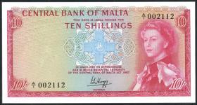 Malta P.28 10 Shillings 1967 (1) A/1 002112 