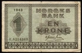 Norwegen / Norway P.15a 1 Krone 1943 (3-) 