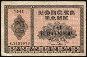 Norwegen / Norway P.16a 2 Kronen 1943 (3) 
