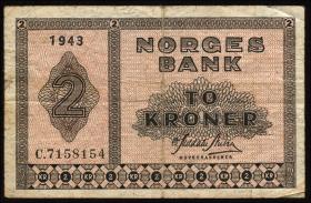 Norwegen / Norway P.16a 2 Kronen 1943 (4) 
