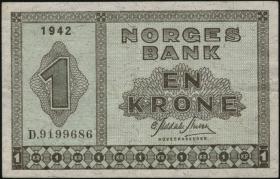 Norwegen / Norway P.15a 1 Krone 1942 (3+) 