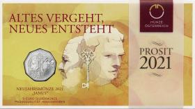 Österreich 5 Euro 2021 Janus (Neujahrsmünze) im Folder 