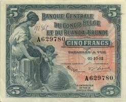 Belgisch-Kongo / Belgian Congo P.13B 5 Francs 1.10.1952 (3) 