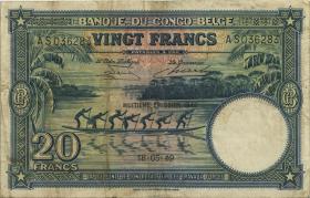 Belgisch-Kongo / Belgian Congo P.15G 20 Francs 18.05.1949 (3-) 