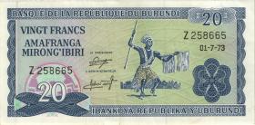 Burundi P.21b 20 Francs 1973 (3+) 