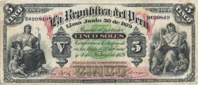 Peru P.003 5 Soles 1879 (3) 