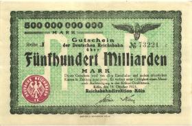 PS1293 Reichsbahn Köln 500 Milliarden Mark 1923 (1-) 