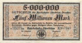 PS1176 Reichsbahn Dresden 5 Millionen Mark 21.8.1923 (3+) 