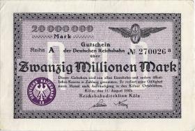 PS1285 Reichsbahn Köln 20 Millionen Mark 11.8.1923 (3) Reihe A 