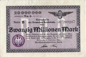 PS1287 Reichsbahn Köln 20 Millionen Mark 2.9.1923 (3+) 