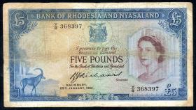 Rhodesien & Nyasaland P.22b 5 Pounds 1961 (3-) 