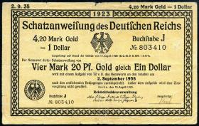 R.145a: 4,20 Mark Gold = 1 Dollar 1923 (3-) 