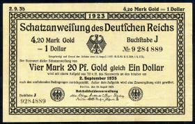 R.148b: 4,20 Mark Gold = 1 Dollar 1923 (2) 