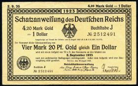 R.148b: 4,20 Mark Gold = 1 Dollar 1923 (3) 