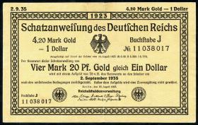 R.148c: 4,20 Mark Gold = 1 Dollar 1923 (2) 