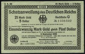 R.153b 21 Mark Gold = 5 Dollar 1923 (3/2) 