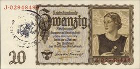 R.178b: 20 Reichsmark 1939 mit belgischem Gemeindestempel (1) 