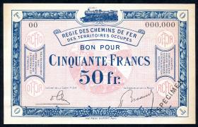R.863d: Rheinland 50 Francs (1923) 000,000 Specimen (1/1-) 