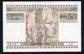 R.871: Saarland 50 Mark 1947 (2/2-) 