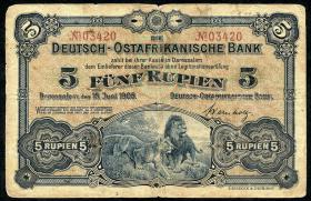 R.900: Deutsch-Ostafrika 5 Rupien 1905 No.03420 (3-) 