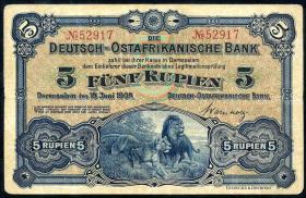 R.900: Deutsch-Ostafrika 5 Rupien 1905 (3-) No.52917 