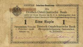 R.929j: Deutsch-Ostafrika 1 Rupie 1916 P3 Übergröße (3-) 