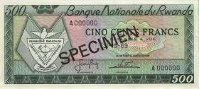 Ruanda / Rwanda P.09s 500 Francs 1969 Specimen (1) 