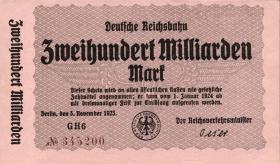 RVM-20 Reichsbahn Berlin 200 Milliarden Mark 1924 6-stellig (1) 