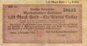 RVM-27a Reichsbahn Berlin 1,05 Mark Gold = 1/4 Dollar 1923 RH (3) 