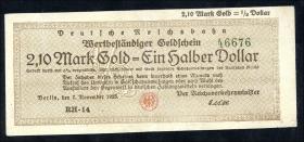 RVM-28b Reichsbahn Berlin 2,10 Mark Gold = 1/2 Dollar RH 7.11.1923 (3) 