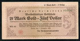 RVM-32 Reichsbahn Berlin 21 Mark Gold = 5 Dollar 7.11.1923 (3/2) 
