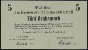 Schwäbisch Hall 5 Reichsmark 16.4.1945 (1/1-) 