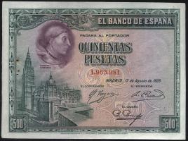 Spanien / Spain P.077 500 Pesetas 1928 (2+) 