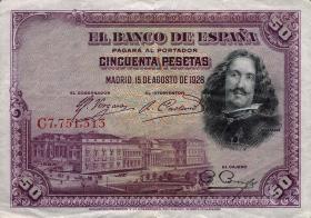 Spanien / Spain P.075b 50 Pesetas 1928 (3+) 