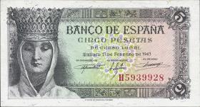 Spanien / Spain P.127 5 Pesetas 1943 (1) 