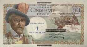 St. Pierre & Miquelon P.30b 1 NF auf 50 Francs (1960) (1) 