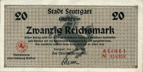 Notgeld Stadt Stuttgart 20 Reichsmark 1.5.1945 (1-) 