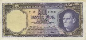 Türkei / Turkey P.178a 500 Lira 1930 (1962) (3) 
