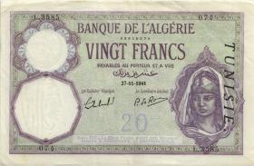 Tunesien / Tunisia P.006b 20 Francs 1941 (3+) 