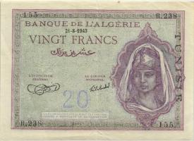 Tunesien / Tunisia P.017 20 Francs  21.8.1943 (3) 