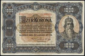 Ungarn / Hungary P.066 1000 Kronen 1920 (3+) 